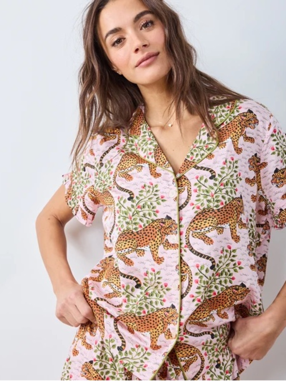 Printfresh Bagheera Blush Organic Cotton Leopard Pajama Top M Cottagecore Cozy
